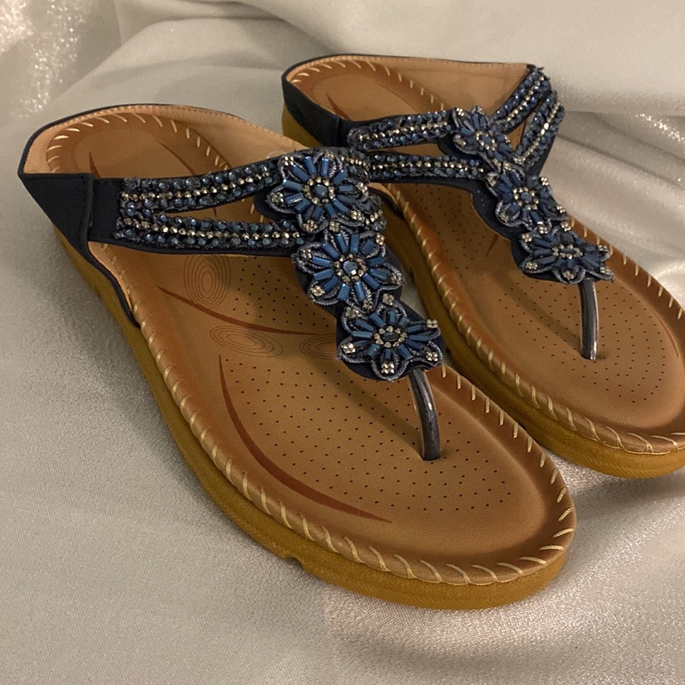 Sandals, blue sequins size 8